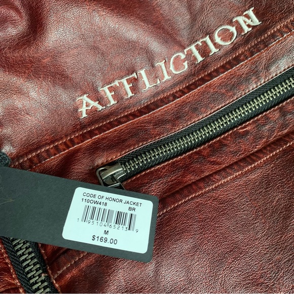 Affliction Code of Honor Jacket NWT Vegan Leather Embroidered Back Zip Up - Picture 14 of 15